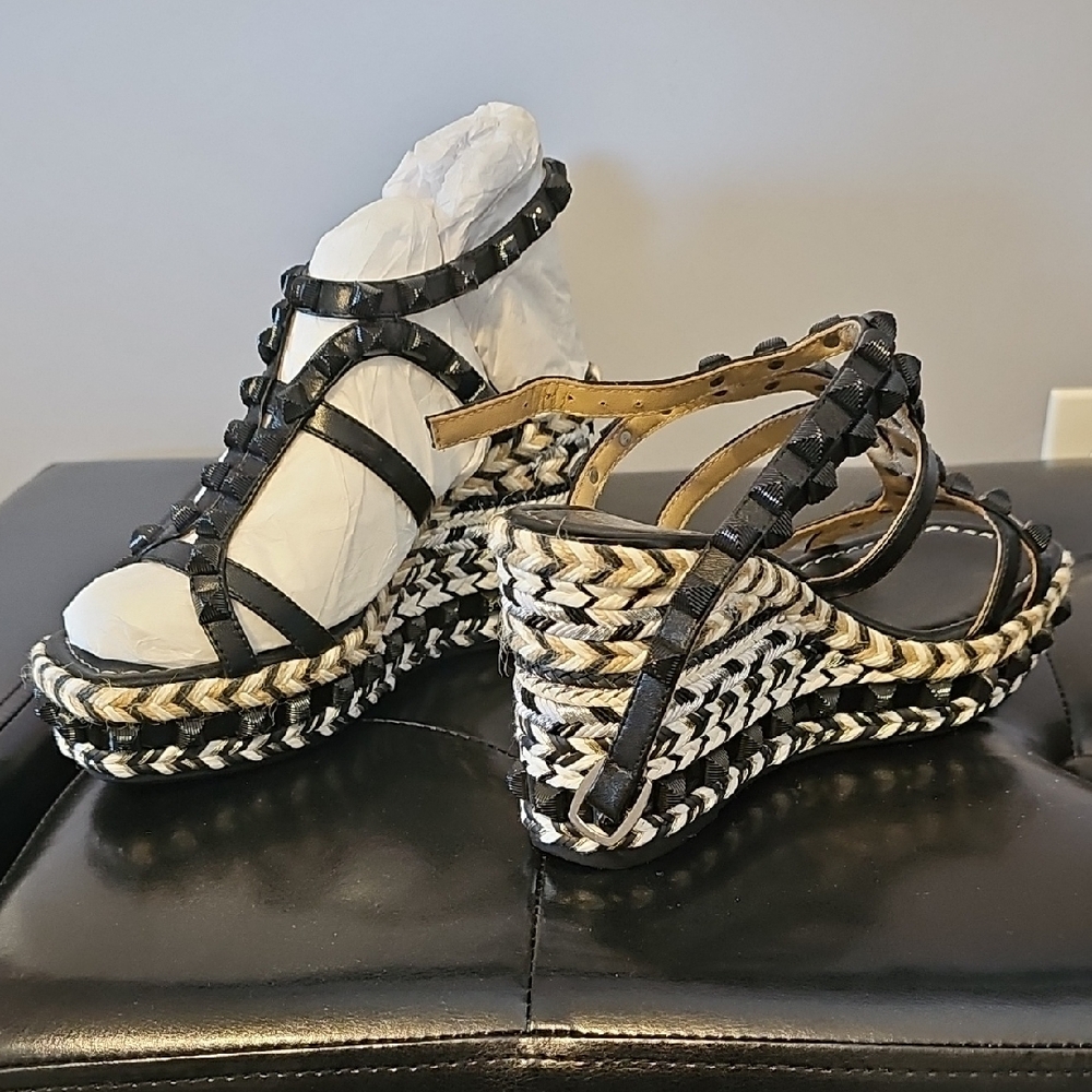 Studded Black Wedge Sandals